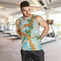 Aloha Festive Hawaii Men Tank Top Mokihana - Maile and Ilima on Turquoise - Polynesian Pride