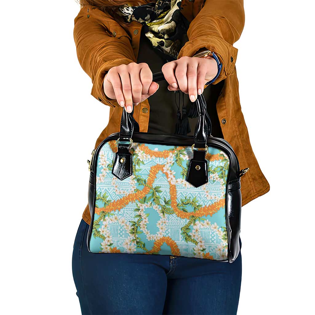 Aloha Festive Hawaii Shoulder Handbag Mokihana - Maile and Ilima on Turquoise - Polynesian Pride
