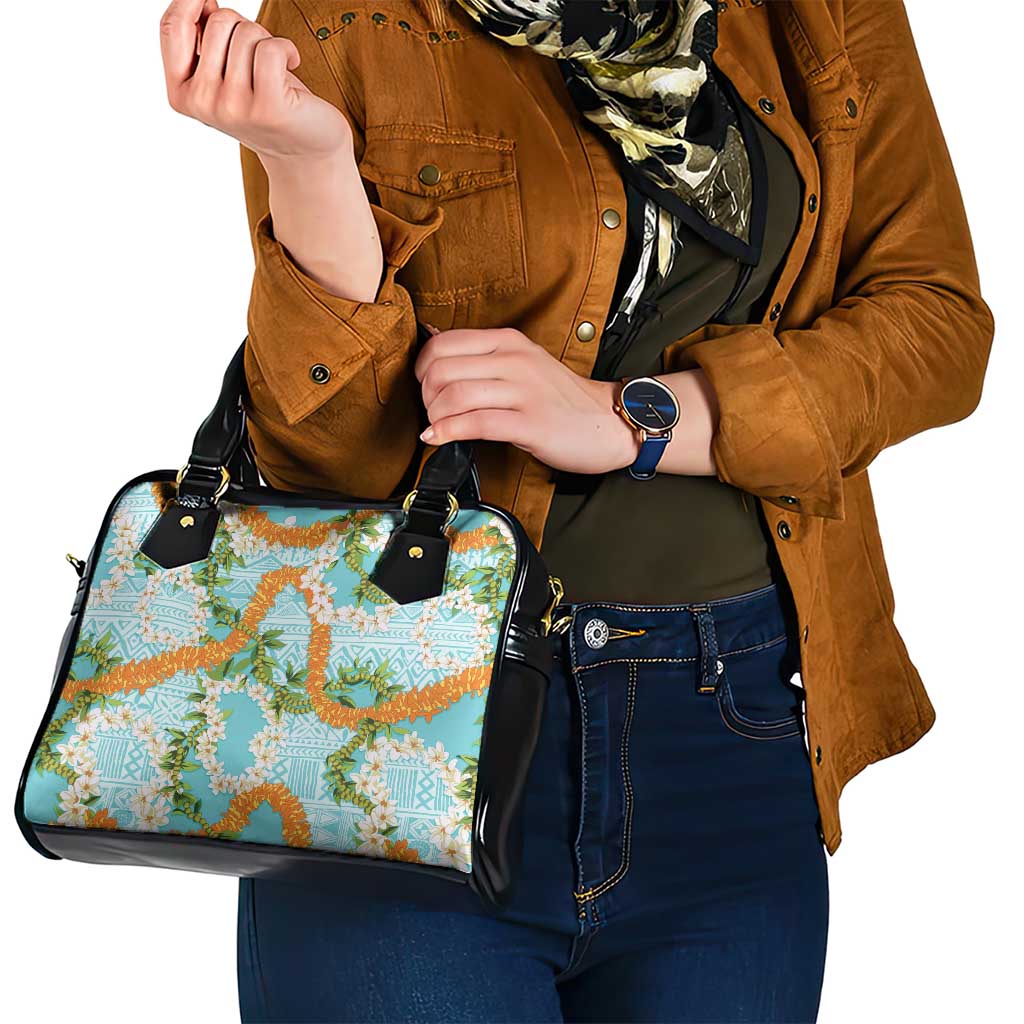 Aloha Festive Hawaii Shoulder Handbag Mokihana - Maile and Ilima on Turquoise - Polynesian Pride
