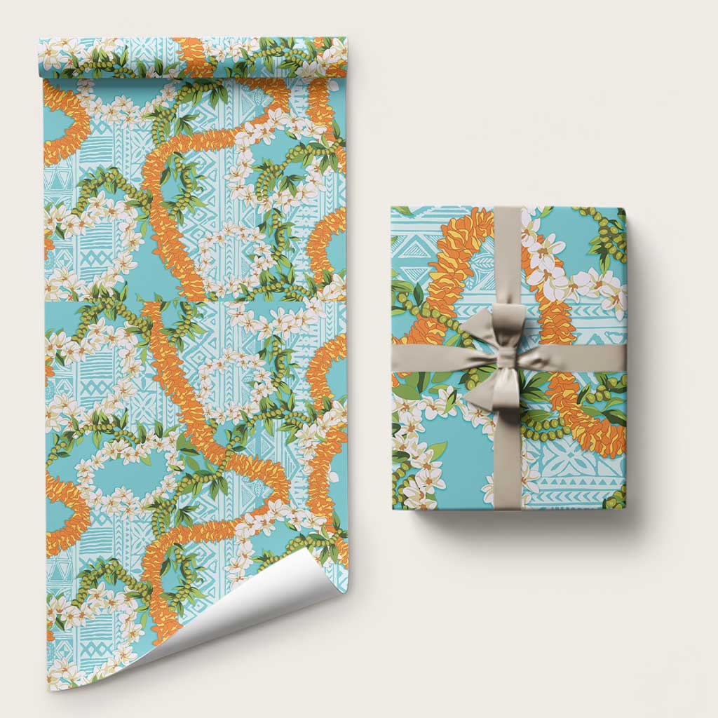Aloha Festive Hawaii Wrapping Paper Mokihana - Maile and Ilima on Turquoise