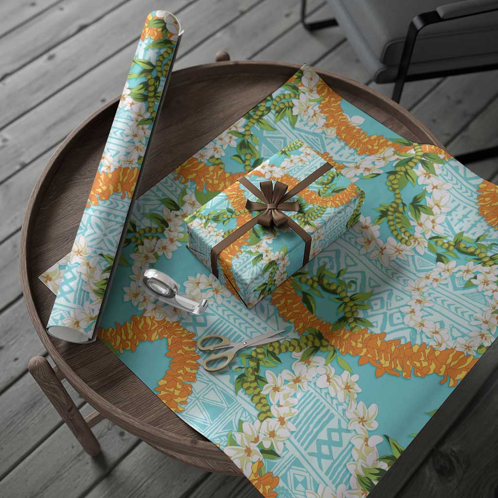 Aloha Festive Hawaii Wrapping Paper Mokihana - Maile and Ilima on Turquoise
