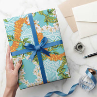 Aloha Festive Hawaii Wrapping Paper Mokihana - Maile and Ilima on Turquoise