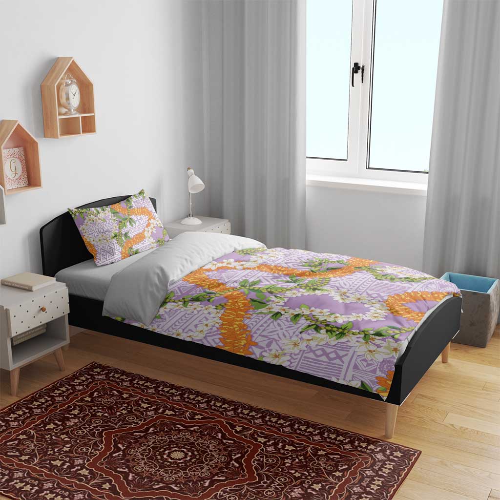 Aloha Festive Hawaii Bedding Set Mokihana - Maile and Ilima on Lilac - Polynesian Pride