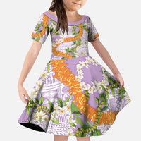 Aloha Festive Hawaii Family Matching Long Sleeve Bodycon Dress and Hawaiian Shirt Mokihana - Maile and Ilima on Lilac LT7 Daughter's Dress Lilac - Polynesian Pride