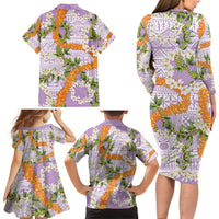 Aloha Festive Hawaii Family Matching Long Sleeve Bodycon Dress and Hawaiian Shirt Mokihana - Maile and Ilima on Lilac LT7 - Polynesian Pride