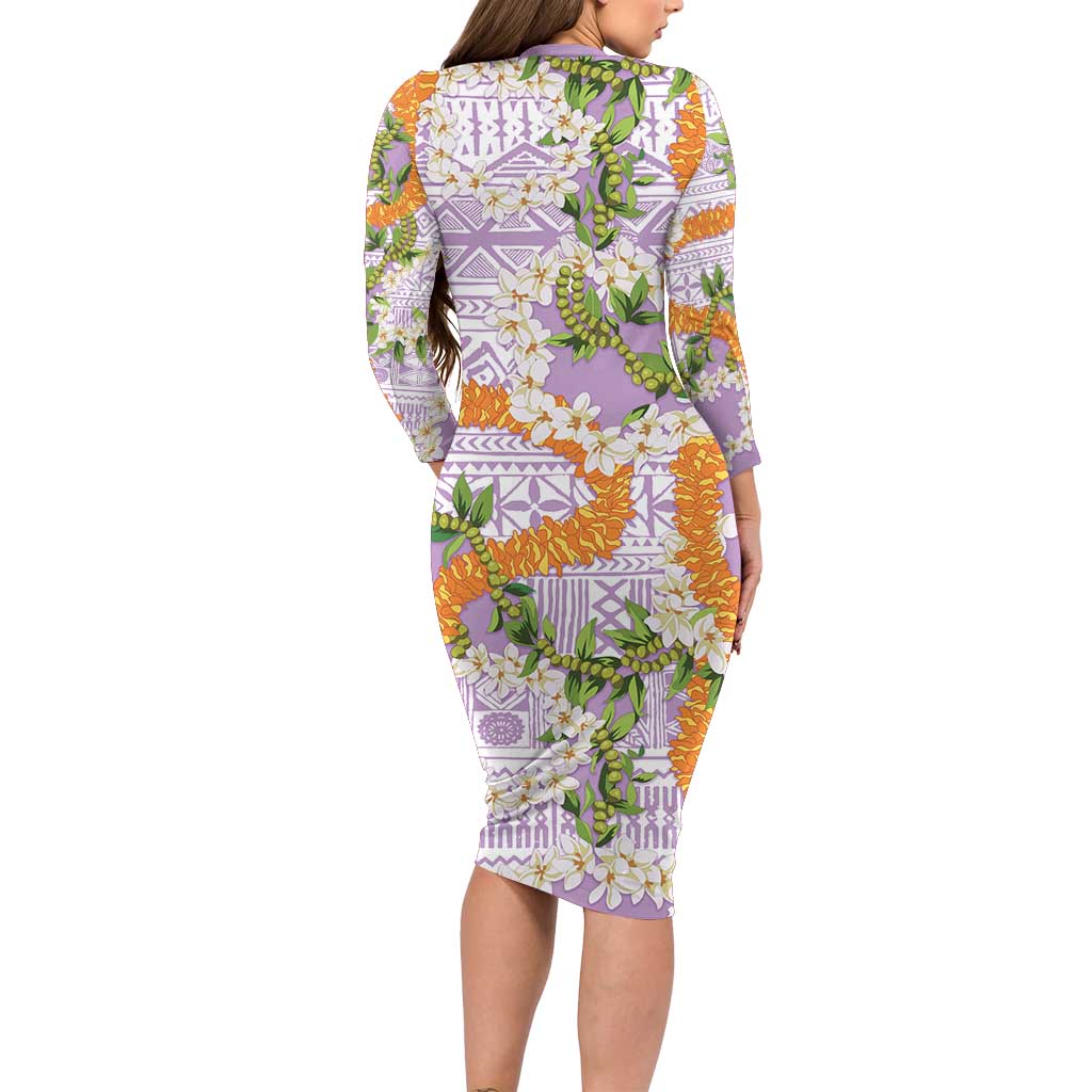 Aloha Festive Hawaii Family Matching Long Sleeve Bodycon Dress and Hawaiian Shirt Mokihana - Maile and Ilima on Lilac LT7 - Polynesian Pride