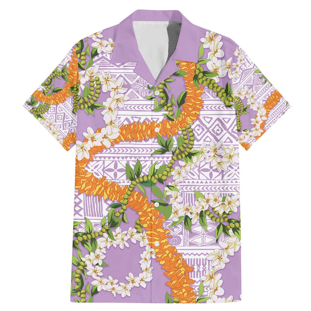 Aloha Festive Hawaii Family Matching Mermaid Dress and Hawaiian Shirt Mokihana - Maile and Ilima on Lilac LT7 Dad's Shirt - Short Sleeve Lilac - Polynesian Pride