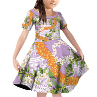 Aloha Festive Hawaii Family Matching Off Shoulder Short Dress and Hawaiian Shirt Mokihana - Maile and Ilima on Lilac LT7 Daughter's Dress Lilac - Polynesian Pride