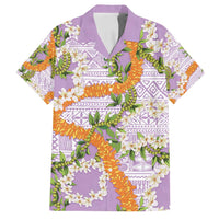 Aloha Festive Hawaii Family Matching Off Shoulder Short Dress and Hawaiian Shirt Mokihana - Maile and Ilima on Lilac LT7 Dad's Shirt - Short Sleeve Lilac - Polynesian Pride