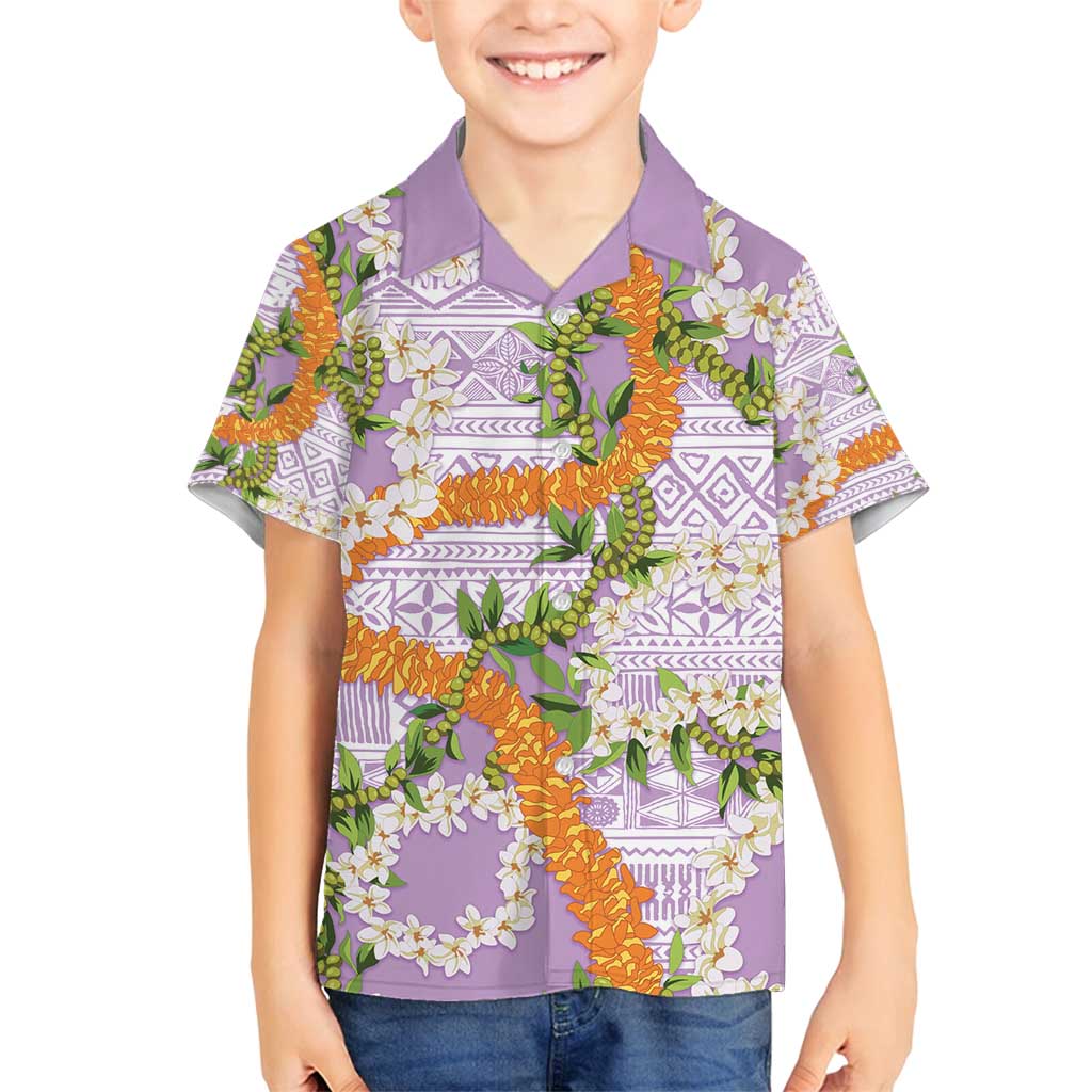 Aloha Festive Hawaii Family Matching Off Shoulder Short Dress and Hawaiian Shirt Mokihana - Maile and Ilima on Lilac LT7 Son's Shirt Lilac - Polynesian Pride