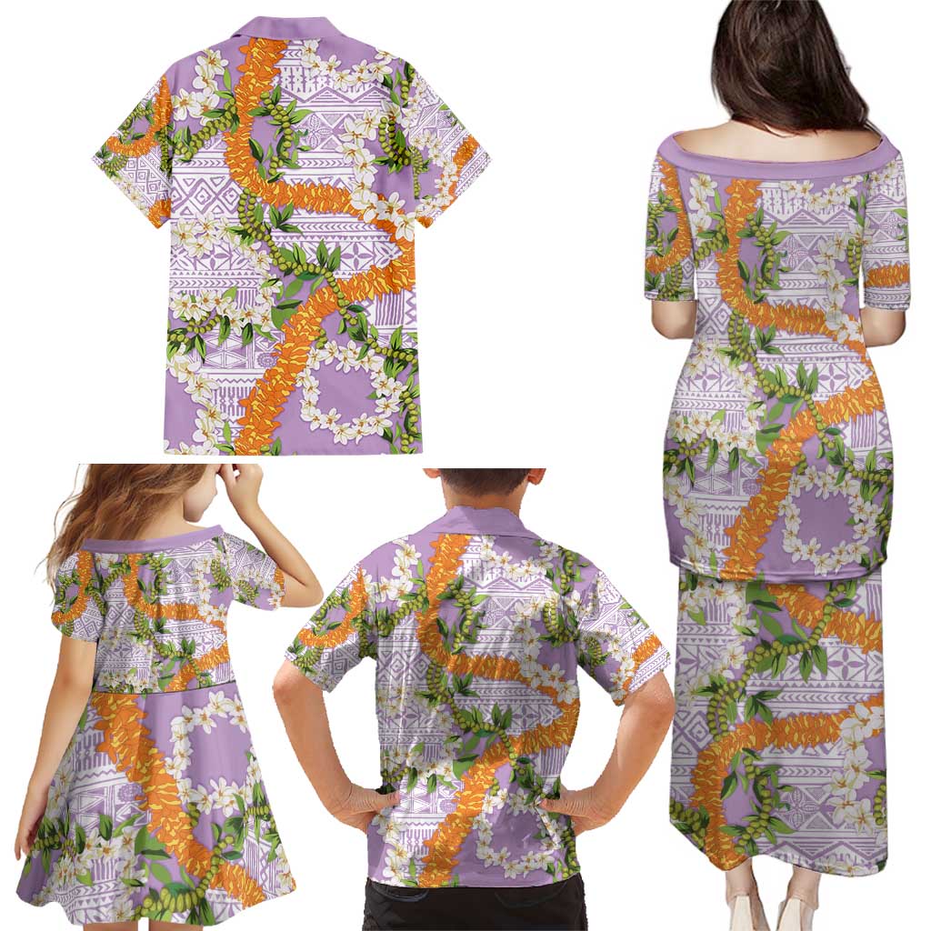 Aloha Festive Hawaii Family Matching Puletasi and Hawaiian Shirt Mokihana - Maile and Ilima on Lilac LT7 - Polynesian Pride