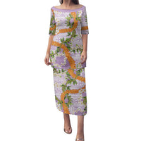 Aloha Festive Hawaii Family Matching Puletasi and Hawaiian Shirt Mokihana - Maile and Ilima on Lilac LT7 Mom's Dress Lilac - Polynesian Pride