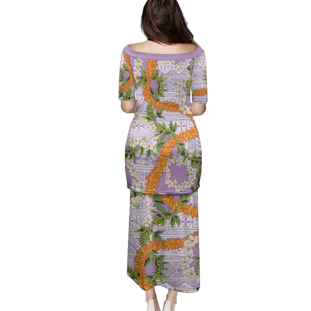 Aloha Festive Hawaii Family Matching Puletasi and Hawaiian Shirt Mokihana - Maile and Ilima on Lilac LT7 - Polynesian Pride