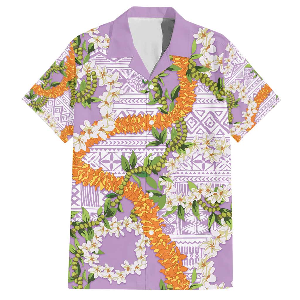 Aloha Festive Hawaii Family Matching Short Sleeve Bodycon Dress and Hawaiian Shirt Mokihana - Maile and Ilima on Lilac LT7 Dad's Shirt - Short Sleeve Lilac - Polynesian Pride