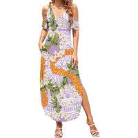 Aloha Festive Hawaii Family Matching Summer Maxi Dress and Hawaiian Shirt Mokihana - Maile and Ilima on Lilac LT7 Mom's Dress Lilac - Polynesian Pride