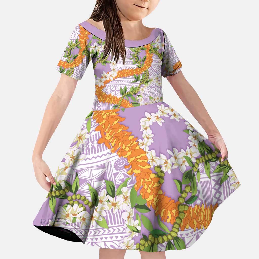 Aloha Festive Hawaii Family Matching Tank Maxi Dress and Hawaiian Shirt Mokihana - Maile and Ilima on Lilac LT7 Daughter's Dress Lilac - Polynesian Pride