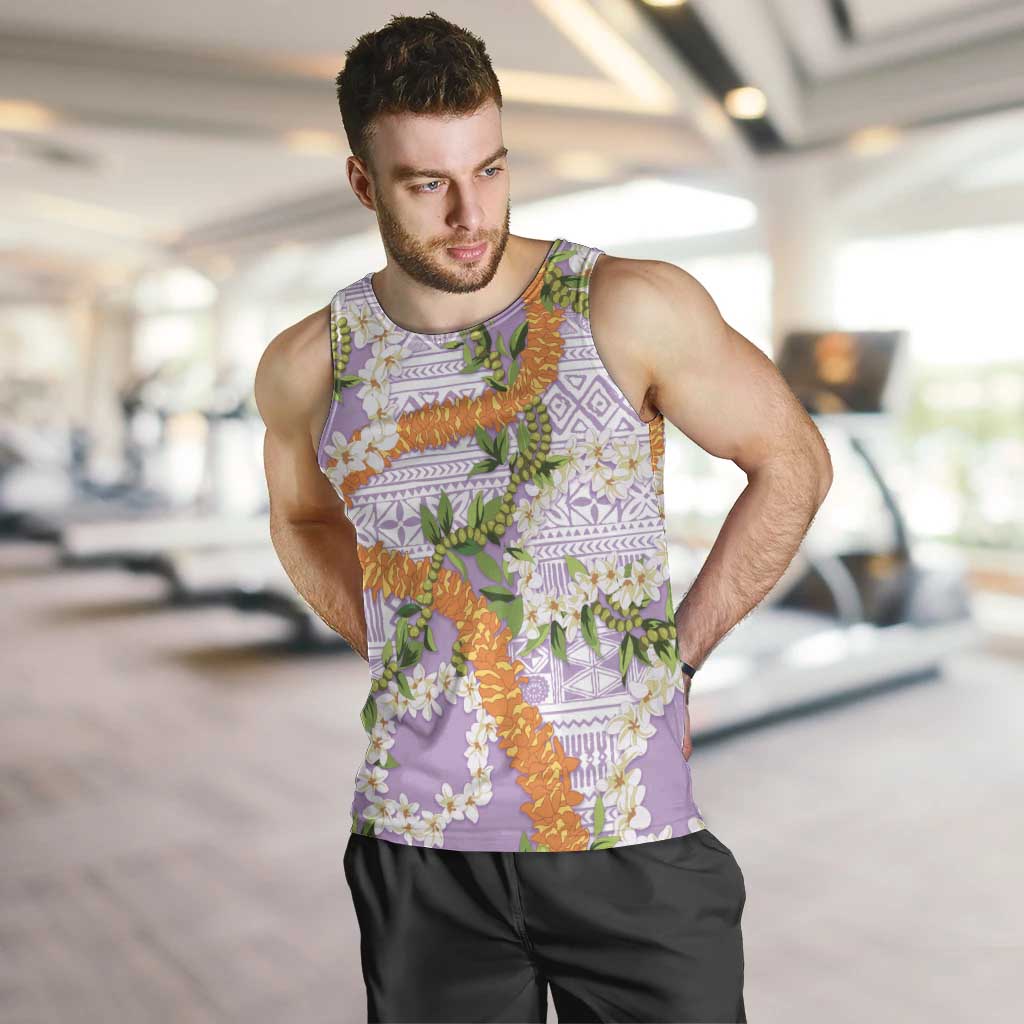 Aloha Festive Hawaii Men Tank Top Mokihana - Maile and Ilima on Lilac LT7 Lilac - Polynesian Pride