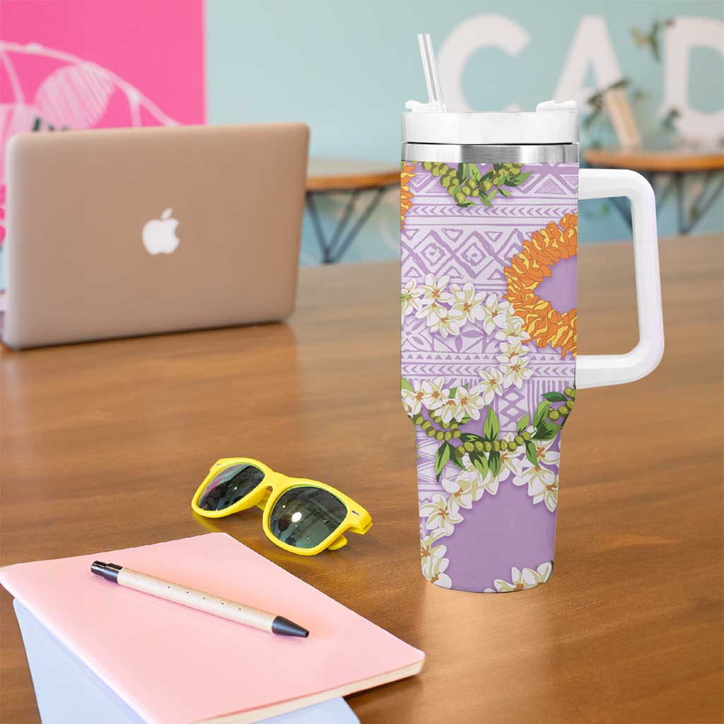 Aloha Festive Hawaii Tumbler With Handle Mokihana - Maile and Ilima on Lilac - Polynesian Pride