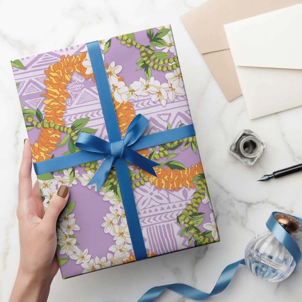 Aloha Festive Hawaii Wrapping Paper Mokihana - Maile and Ilima on Lilac