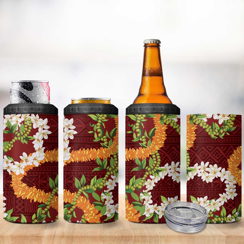 Aloha Festive Hawaii 4 in 1 Can Cooler Tumbler Mokihana - Maile and Ilima on Crimson - Polynesian Pride