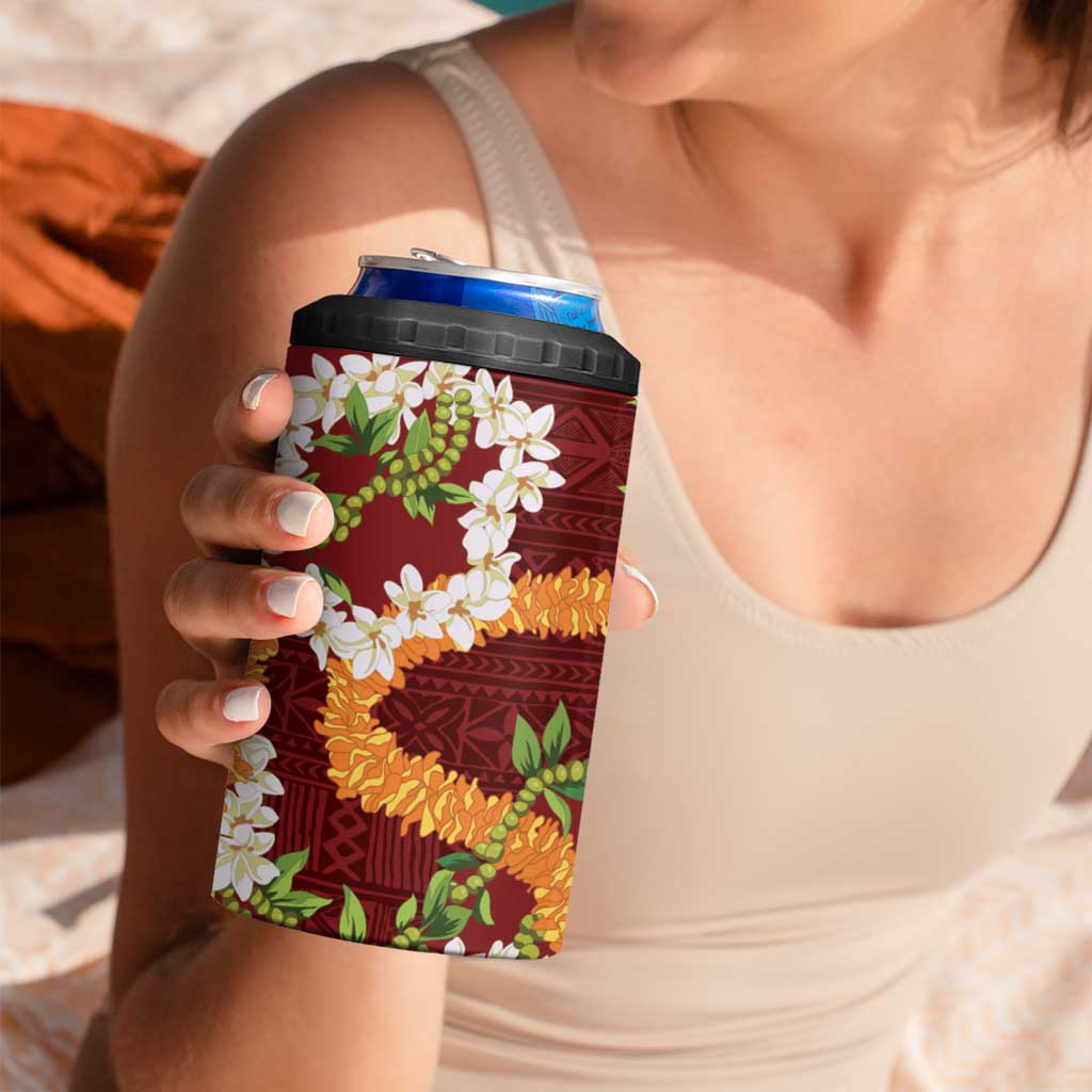 Aloha Festive Hawaii 4 in 1 Can Cooler Tumbler Mokihana - Maile and Ilima on Crimson - Polynesian Pride