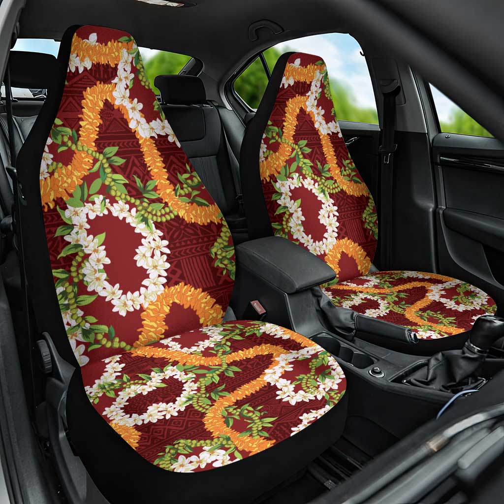 Aloha Festive Hawaii Car Seat Cover Mokihana - Maile and Ilima on Crimson - Polynesian Pride