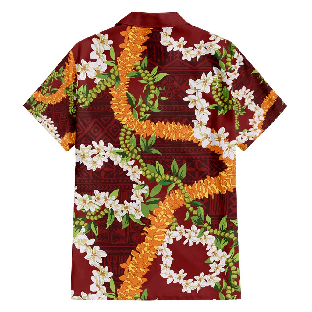 Aloha Festive Hawaii Family Matching Long Sleeve Bodycon Dress and Hawaiian Shirt Mokihana - Maile and Ilima on Crimson LT7 - Polynesian Pride