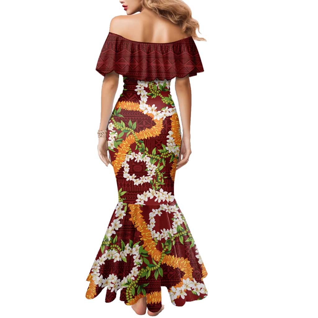 Aloha Festive Hawaii Family Matching Mermaid Dress and Hawaiian Shirt Mokihana - Maile and Ilima on Crimson LT7 - Polynesian Pride