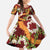 Aloha Festive Hawaii Family Matching Off The Shoulder Long Sleeve Dress and Hawaiian Shirt Mokihana - Maile and Ilima on Crimson - Polynesian Pride
