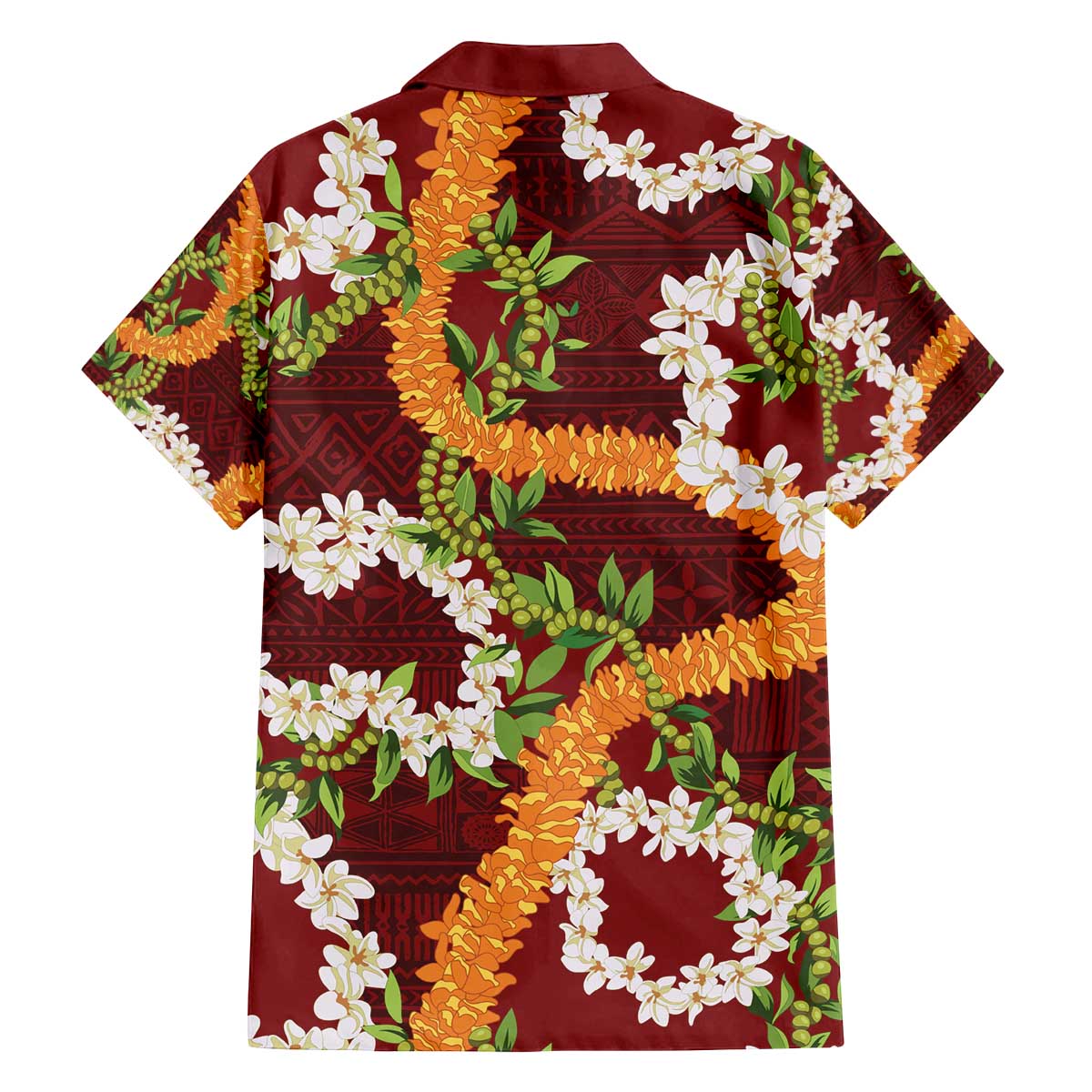 Aloha Festive Hawaii Family Matching Off The Shoulder Long Sleeve Dress and Hawaiian Shirt Mokihana - Maile and Ilima on Crimson LT7 - Polynesian Pride