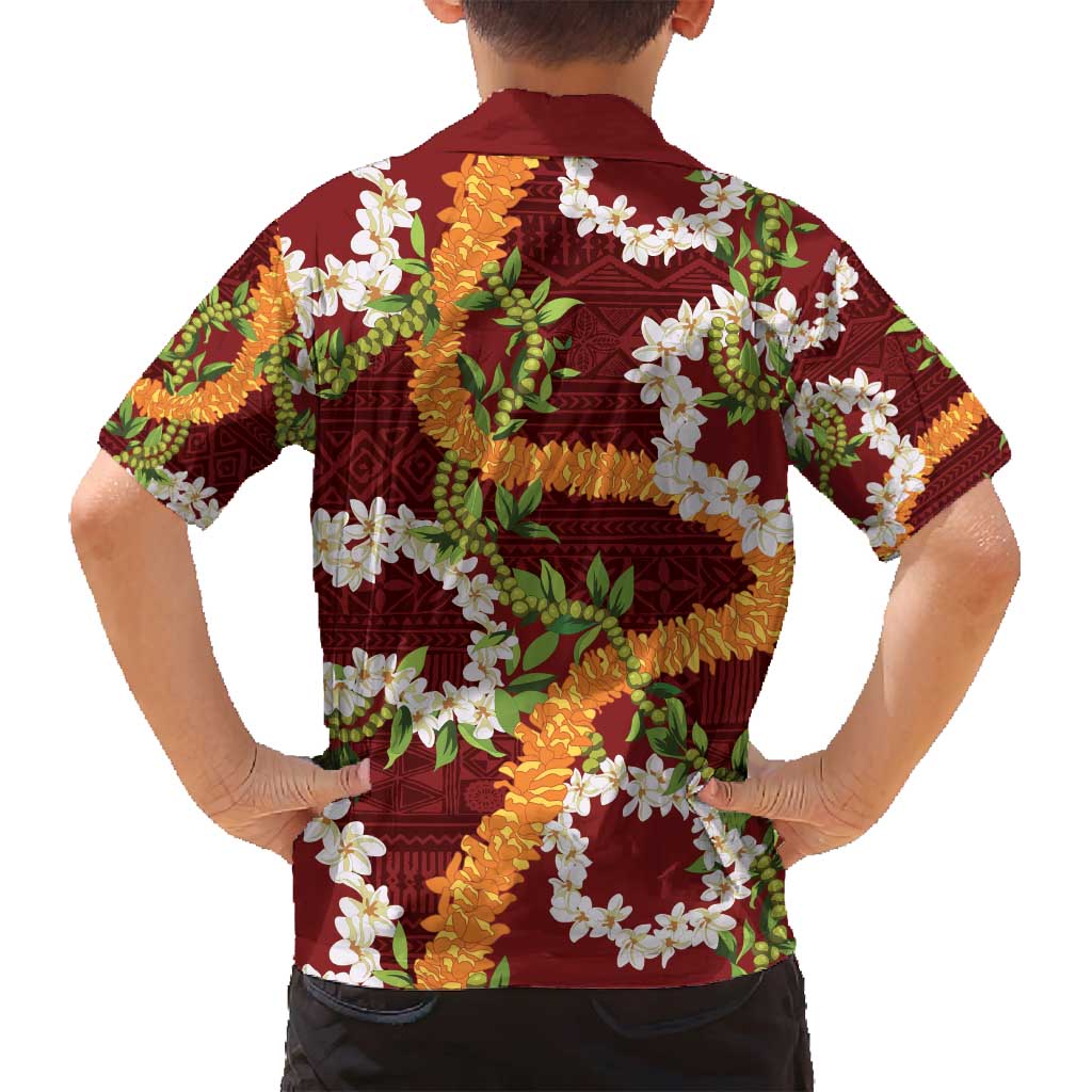 Aloha Festive Hawaii Family Matching Off Shoulder Short Dress and Hawaiian Shirt Mokihana - Maile and Ilima on Crimson LT7 - Polynesian Pride