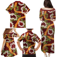 Aloha Festive Hawaii Family Matching Puletasi and Hawaiian Shirt Mokihana - Maile and Ilima on Crimson LT7 - Polynesian Pride
