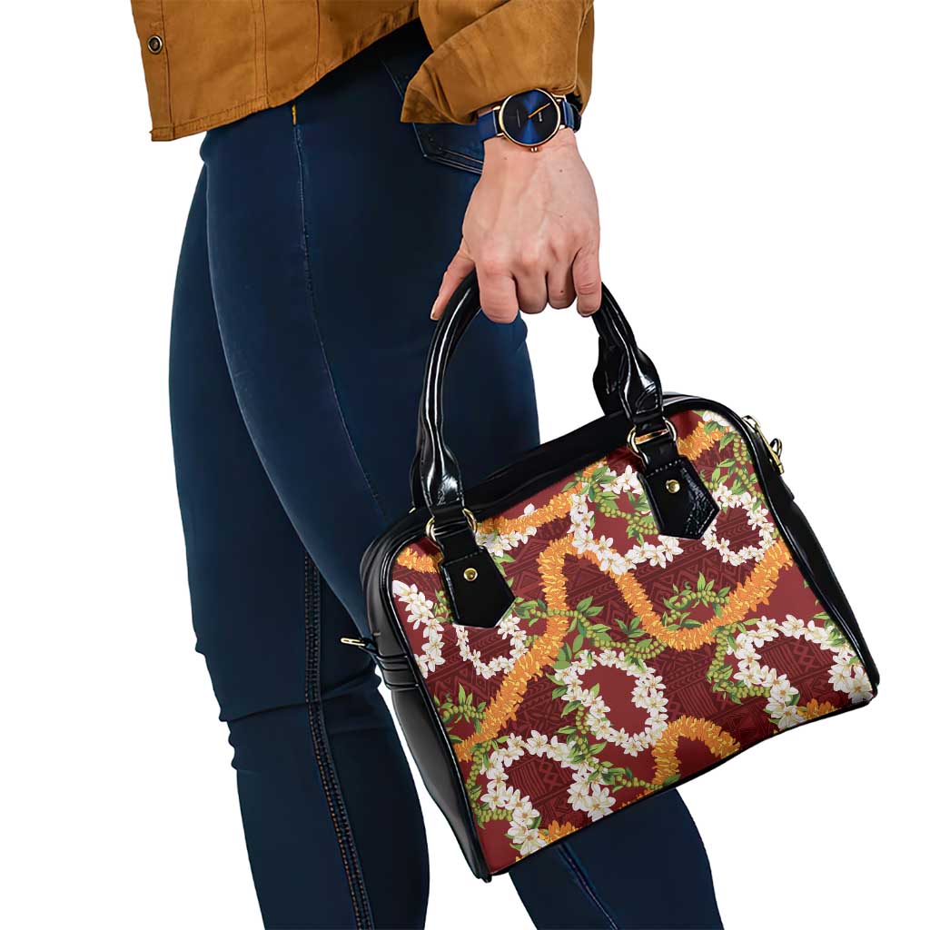 Aloha Festive Hawaii Shoulder Handbag Mokihana - Maile and Ilima on Crimson - Polynesian Pride