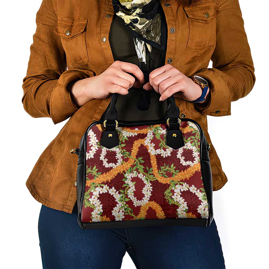 Aloha Festive Hawaii Shoulder Handbag Mokihana - Maile and Ilima on Crimson - Polynesian Pride