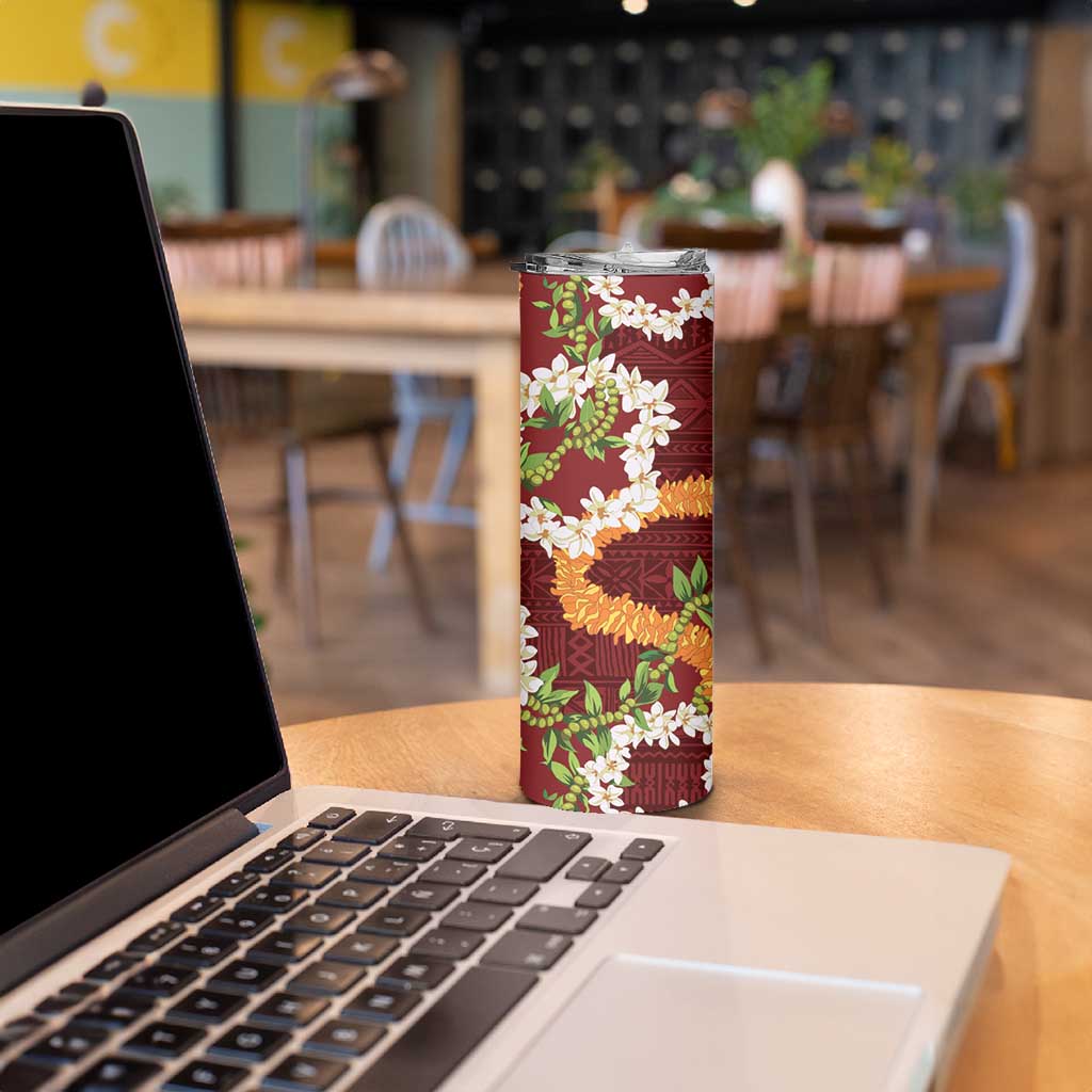Aloha Festive Hawaii Skinny Tumbler Mokihana - Maile and Ilima on Crimson - Polynesian Pride
