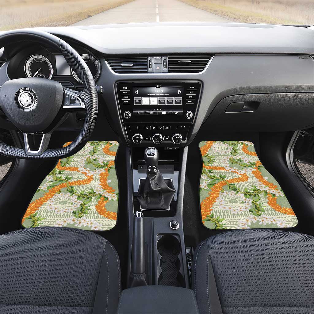 Aloha Festive Hawaii Car Mats Mokihana - Maile Leis in Muted Summer LT7 Set 2pcs - Front Sage Green - Polynesian Pride