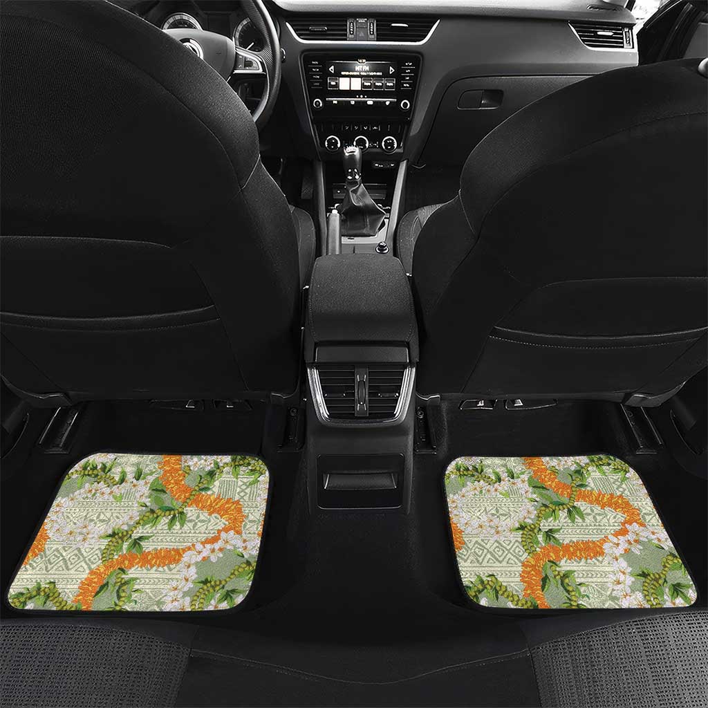 Aloha Festive Hawaii Car Mats Mokihana - Maile Leis in Muted Summer LT7 Set 2pcs - Back Sage Green - Polynesian Pride