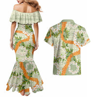 Aloha Festive Hawaii Couples Matching Mermaid Dress and Hawaiian Shirt Mokihana - Maile Leis in Muted Summer LT7 - Polynesian Pride