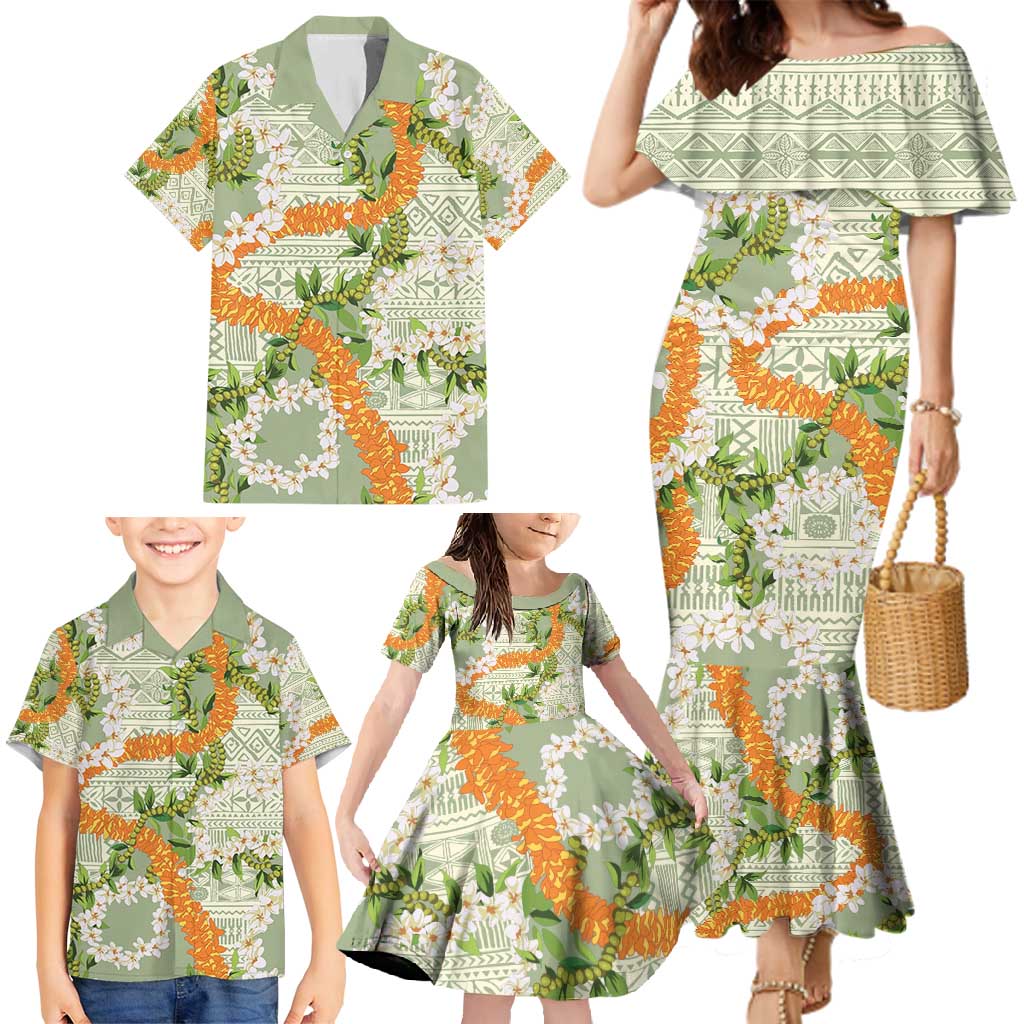 Aloha Festive Hawaii Family Matching Mermaid Dress and Hawaiian Shirt Mokihana - Maile Leis in Muted Summer LT7 - Polynesian Pride