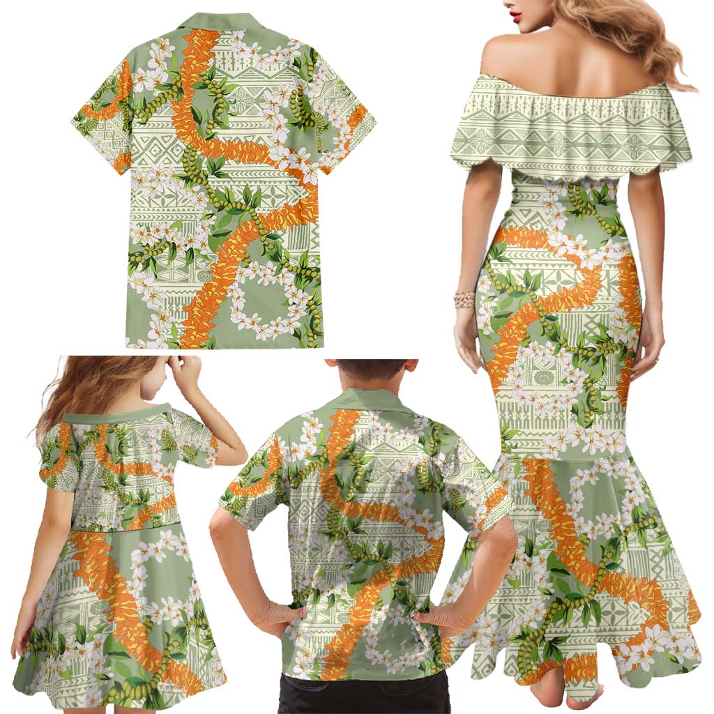 Aloha Festive Hawaii Family Matching Mermaid Dress and Hawaiian Shirt Mokihana - Maile Leis in Muted Summer LT7 - Polynesian Pride