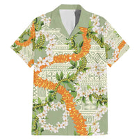 Aloha Festive Hawaii Family Matching Mermaid Dress and Hawaiian Shirt Mokihana - Maile Leis in Muted Summer LT7 Dad's Shirt - Short Sleeve Sage Green - Polynesian Pride