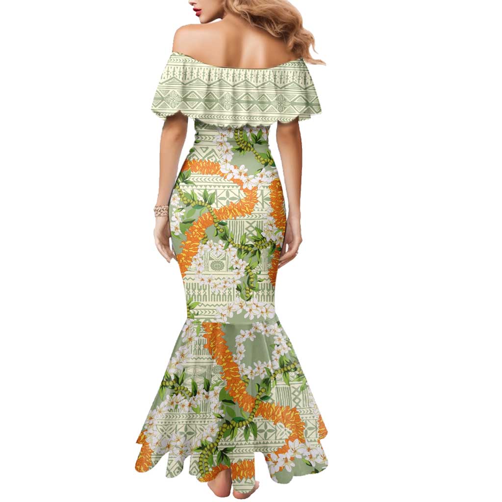 Aloha Festive Hawaii Family Matching Mermaid Dress and Hawaiian Shirt Mokihana - Maile Leis in Muted Summer LT7 - Polynesian Pride