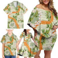 Aloha Festive Hawaii Family Matching Off Shoulder Short Dress and Hawaiian Shirt Mokihana - Maile Leis in Muted Summer LT7 - Polynesian Pride