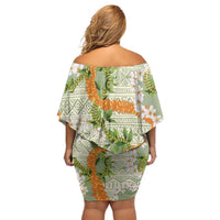 Aloha Festive Hawaii Family Matching Off Shoulder Short Dress and Hawaiian Shirt Mokihana - Maile Leis in Muted Summer LT7 - Polynesian Pride
