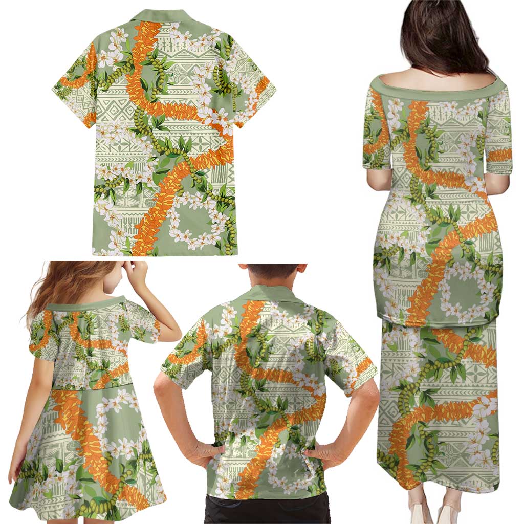 Aloha Festive Hawaii Family Matching Puletasi and Hawaiian Shirt Mokihana - Maile Leis in Muted Summer LT7 - Polynesian Pride