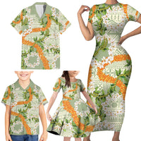 Aloha Festive Hawaii Family Matching Short Sleeve Bodycon Dress and Hawaiian Shirt Mokihana - Maile Leis in Muted Summer LT7 - Polynesian Pride