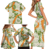 Aloha Festive Hawaii Family Matching Short Sleeve Bodycon Dress and Hawaiian Shirt Mokihana - Maile Leis in Muted Summer LT7 - Polynesian Pride