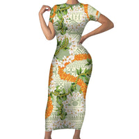 Aloha Festive Hawaii Family Matching Short Sleeve Bodycon Dress and Hawaiian Shirt Mokihana - Maile Leis in Muted Summer LT7 Mom's Dress Sage Green - Polynesian Pride