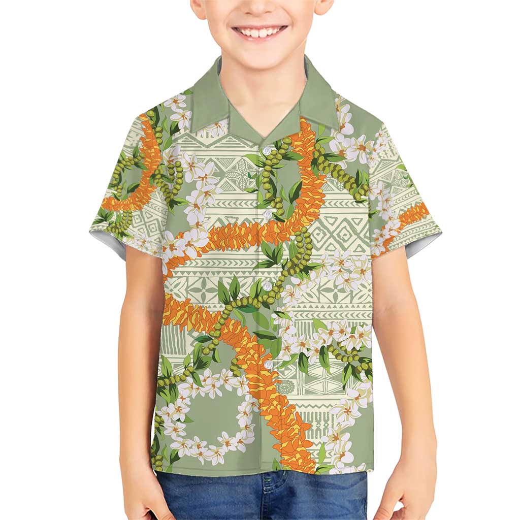 Aloha Festive Hawaii Family Matching Short Sleeve Bodycon Dress and Hawaiian Shirt Mokihana - Maile Leis in Muted Summer LT7 Son's Shirt Sage Green - Polynesian Pride