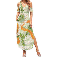 Aloha Festive Hawaii Family Matching Summer Maxi Dress and Hawaiian Shirt Mokihana - Maile Leis in Muted Summer LT7 Mom's Dress Sage Green - Polynesian Pride